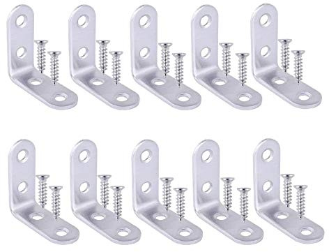 TERF® 10 Pcs Stainless Steel 40mm X 40mm Angel L Shape 90 Degree Corner Brace Bracket Joining Fixing Self Support Repair with Fixing Screw