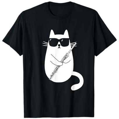 Lustige Katze mit Sonnenbrille Flöte Querflöte Musiker T-Shirt