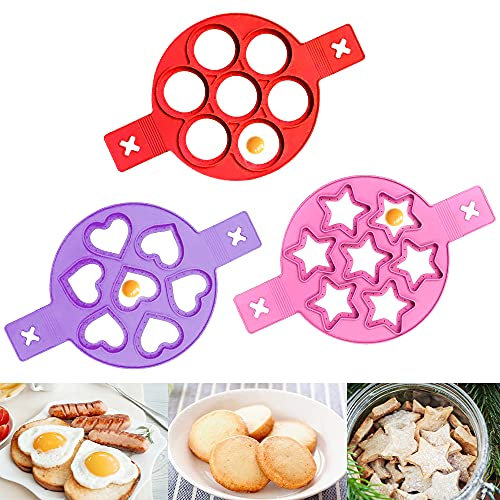 XiXiRan Nonstick Pfannkuchen Form, 3 Pack Pfannkuchen Form Silikon, Pancake Form, Silikon Omelette Maker, Wiederverwendbare Omelette Kuchenform, pfannkuchen Form Herz, Kreis, Stern