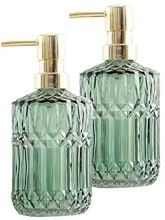 2PCS Glasseifenspender Nachfüllbarer Flüssigseifen Glas Seifenspender Nachfüllbarer 400 ml Glasspender mit Handwaschflüssigkeit für Geschirrspülmittel, ätherisches Öl,Shampoo