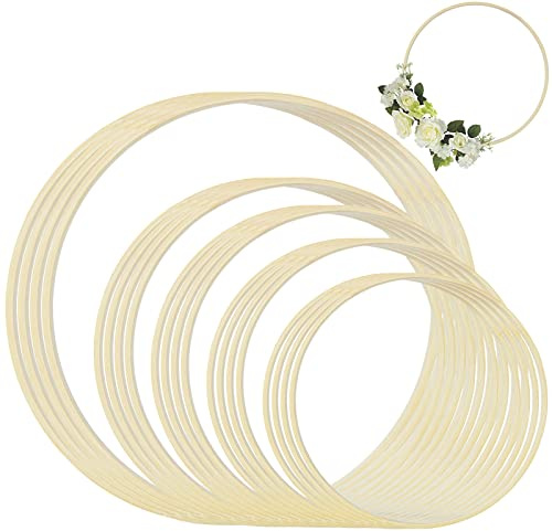 MIVIDE 20 Stück Ringe Bambus, 5 Größen Holzringe zum Basteln, Makramee Craft Hoop Ring für Dreamcatcher, Hochzeit Kranz Decor und DIY Handwerk (13/15/18/20/26cm)