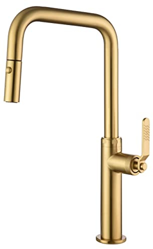 MIICE Rubinetto da cucina monocomando estraibile con diffusore doppio getto - Manicotto flessibile 360° - Rubinetteria da cucina colore oro spazzolato - Serie Nizza GCE027/OC Imex