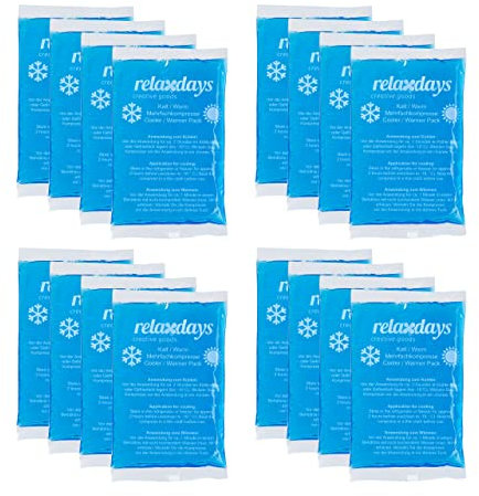 Relaxdays Kühlpads, 16er Set, Kalt-Warm-Kompressen, 9 x 15 cm, Kühlpacks Gel, Wiederverwendbare Gelkühlkompressen, blau