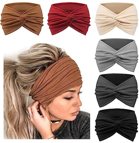 DRESHOW 6 Pezzi Fasce Ampie per le Donna Extra Large Turbante Fascia per Capelli Boho Fascia Elastica per Capelli Accessori per Capelli con Nodo a Torsione