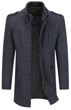 Allthemen Mens Winter Wool Trench Coat Mid Length Overcoat Grey S