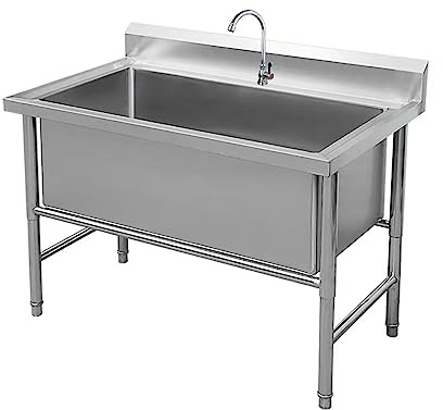 Lavello in Acciaio Inox Autoportante,Lavello A Una Vasca Singola con Rubinetto,Lavelli da Cucina Commerciale,Lavandino Multifunzionale,Lavabo di Utilità,Lavatoio da Giardino,per Bar,Garage,Ristorante