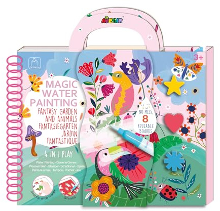 Avenir 6301895 Juego para colorear jardín de fantasía, libro de actividades 4 en 1, kit creativo con imágenes para colorear, sellos, plantillas y rompecabezas, para niños a partir de 3 años
