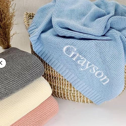 Babydecke Gestickter Name Kinderwagen Decke Baby Geschenk Neugeborenes Geschenk Personalisierte Weiche Atmungsaktive Baumwolle Gestrickte Decke (Embroidered Name)