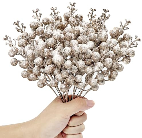 Kunjocy 12 Pz Steli di Bacche Natalizie Glitterate Innevate, Decorazioni di Bacche di Natale Smerigliato Decorazioni Artificiali Picks di Bacche di Natale per Ghirlanda di Natale Ghirlanda Ornamento