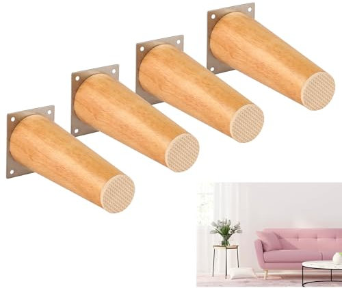 4 Stück Bett Möbelfüße aus Holz,Sofafüße,Massivholz,Beine aus Schrägem Holz,Massivholz Ersatz Tischbeine aus Eiche mit Montageplatten und Schrauben für Couch,Stuhl (80cm/31.5in)