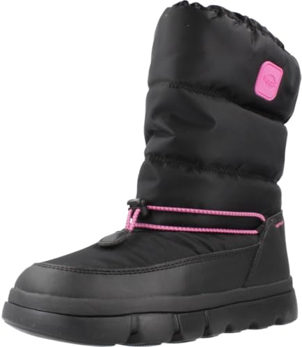 Geox J WILLABOOM Girl B A Snow Boot, Black/Fuchsia, 24 EU