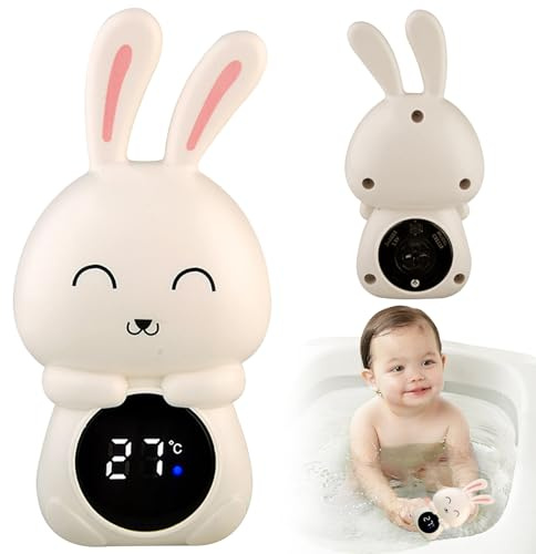 Suxdlan Thermomètre de bain pour bébé Forme de lapin numérique Thermomètre de bain précis étanche Thermomètre LED CARTOON Scellé Scellé Thermomètre pour bébé, blanc.
