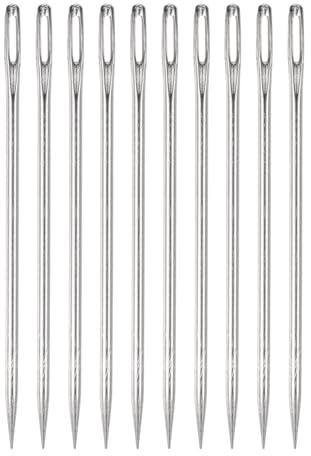 uxcell 10pcs 4 Inch Upholstery Needles Large Eye Stitching Needles Stainless Steel Straight Hand Sewing Needles for Home Hand Sewing Leather Tapestry Embroidery Tufting Webbing Carpet