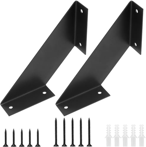 JIEHIN 2 Stück 20cm Regalhalterung Schwarz Metall Dreieck, Schwerlast Regalwinkel mit Schrauben, Metall Regalträger Regal Wandhalterung Unsichtbar für Wandregal
