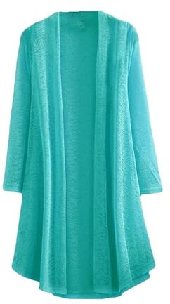 CuLtP Cardigan Donna Elegante Cardigan Bolero da Donna Cardigan Trasparente A Maglia Lunga Giacca Leggera in Seta Estiva con Spolverino Cardigan Solido Aperto Davanti Kimono Veste Cover Up Turchese L