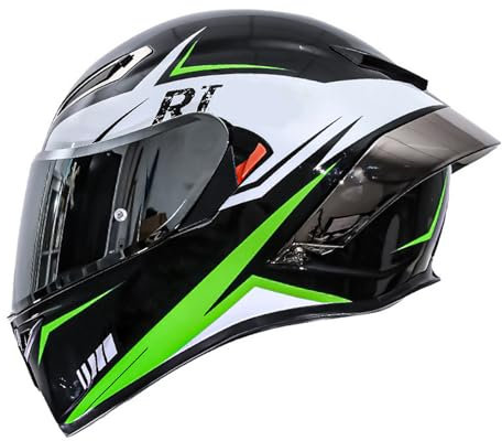 RYDZCLH Integralhelm Für Motorradfahrer, DOT-Geprüfter Antibeschlaghelm Mit Doppelvisier, Straßenmotorradhelm, Mehrere Integrierte Belüftungsöffnungen, Für Männer Und Frauen,Grün,XL 61~62cm