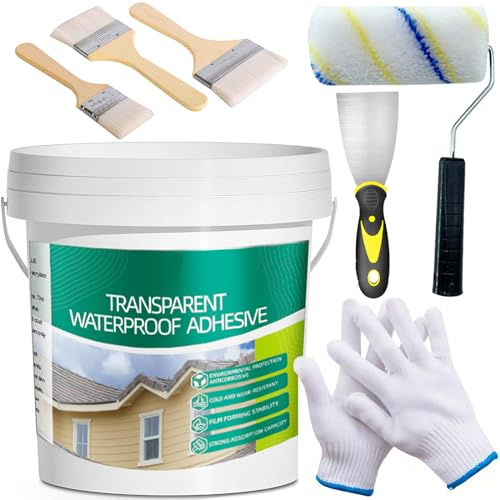 Qiveaory 2,5 kg / 101 oz transparent vattentät beläggning vattentät agent för badrum, kakel, tak med träborstar spade skrapa färgrulle arbetshandskar (3 l/0,79 gal)