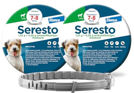 Seresto Set risparmio collare per cani di piccola taglia fino a 8 kg: da 7 a 8 mesi Protezione efficace contro zecche e pulci, lunghezza 36 cm, 1,25 g + 0,56 g, 2 collari