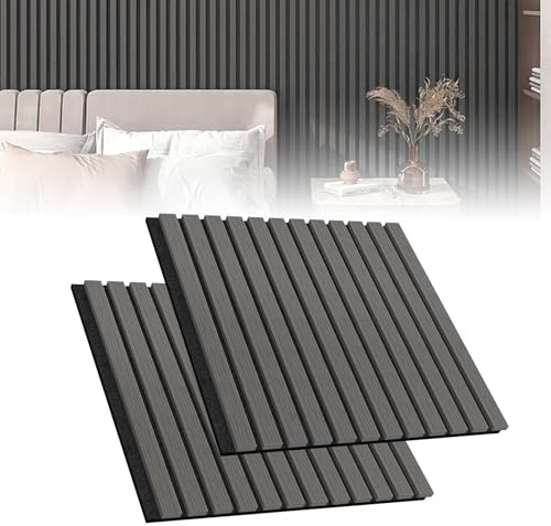 Froadp Lot de 2 panneaux acoustiques en placage bois, panneaux muraux acoustiques 60 x 60 cm, revêtement mural découpable en lamelles, plaques acoustiques en bois pour salon, studio, bureau