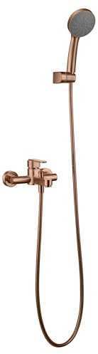 GALYON Imex Einhebelmischer für Bad/Dusche, Serie Roma, Messing, mit moderner Badewannenarmatur, Keramikkartusche Ø35 mm, PVC-Schlauch 1,80 m, Roségold gebürstet