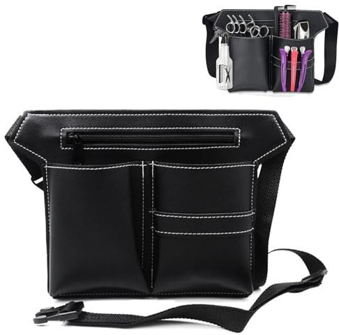 Borsa per attrezzi da parrucchiere, borsa da parrucchiere, borsa da cintura in pelle PU, borsa da forbici professionale da salone marsupio regolabile per pettini per capelli, pettini