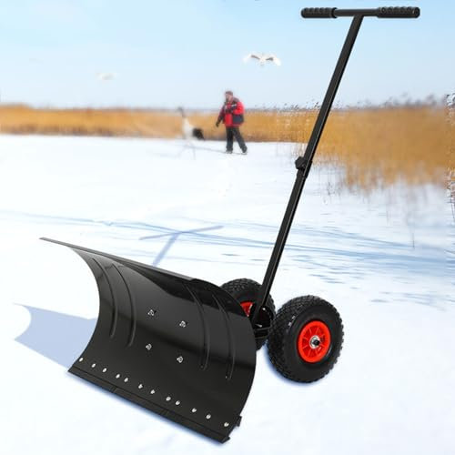 Pelle à Neige Portable pour allée Pelle à Neige en métal Robuste avec Roues et poignée réglable en Angle et en Hauteur Pelle à Neige pour allées, terrasses, trottoirs, 42 cm