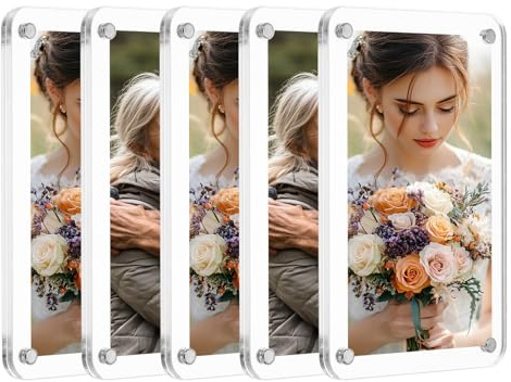 QUARKZMAN 5 Stück Acryl Kühlschrank Magnetrahmen 3,1x4,7 Zoll Klarer | Quadratischer Kühlschrankmagnete Doppelseitige Magnetische Bilderrahmen Kühlschrank für Fujifilm Mini Bild