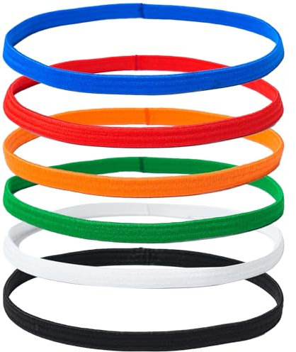 WOLMIK Elastic Headbands - 6 PCS Sports Headbands for Women & Men, Non Slip Elastic Running Hairbands, Unisex Thin Sport Headband for Kid, Exercise Sweat Bands for Football, Yoga, Jogging, Fitness