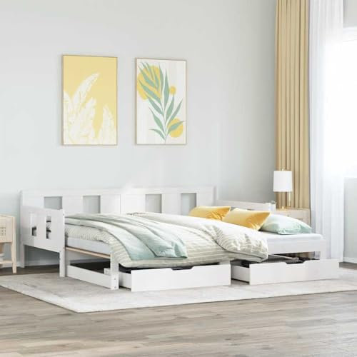 MOBCANT Tagesbett Ausziehbar mit Schubladen, Bettrahmen Bett Futonbett Hausbett Geeignet für Schlafzimmer Schulen Gästezimmer Wohnungen ohne Matratze Weiß 90x190cm