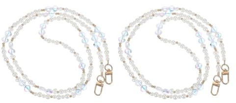 PATIKIL Pearl Phone Chain Crossbody Lanyard, 2Pcs Pearls Beaded Flower Wrist Phone Strap Universal CellPhone Chain Charm Hanging Rope for Most Smartphones Bags Purses, Gold
