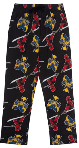 Deadpool & Wolverine 100% Cotton Mens Lounge Trousers All Over Print Pyjama Bottoms, Deadpool, L, Black