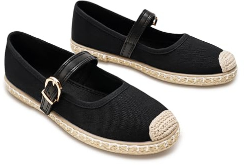 GLAMORA Espadrillas Classic con Fibbia, Stile Espadrille, Suola Sparto, Disponibile in Nero, Beige, Rosa e Grigio, Nero , 38 EU