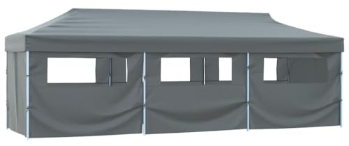 Tonnelle de Jardin Pliable, Tente de Réception Pavillon Barnum de Jardin avec 8 parois 3 x 9 m Anthracite