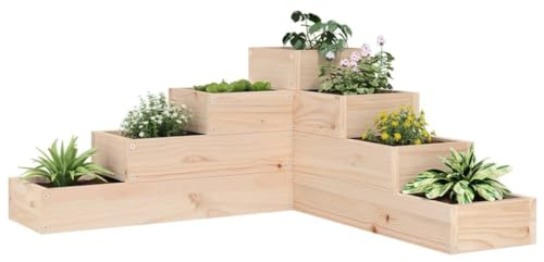 CKioict Pflanzentreppe 4 Stufen pflanzkübel blumenkübel Outdoor for Innen Terrasse 80,5x79x36 cm Massivholz Kiefer