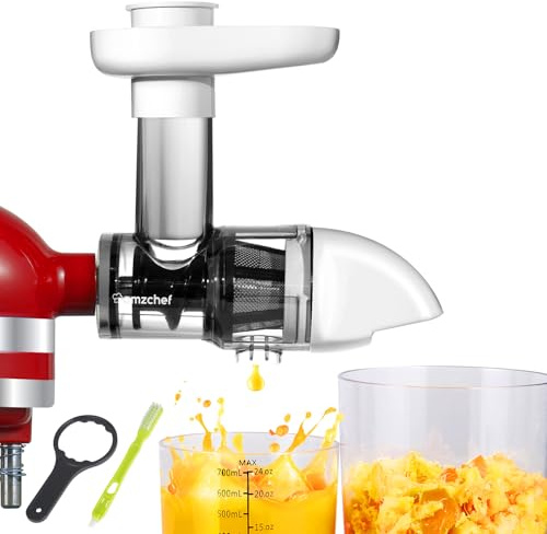AMZCHEF Entsafter Zubehör– Kompatibel mit KitchenAid Küchenmaschinen, Slow Juicer Zubehör für Obst & Gemüse, Weiß (Nur Zubehör)
