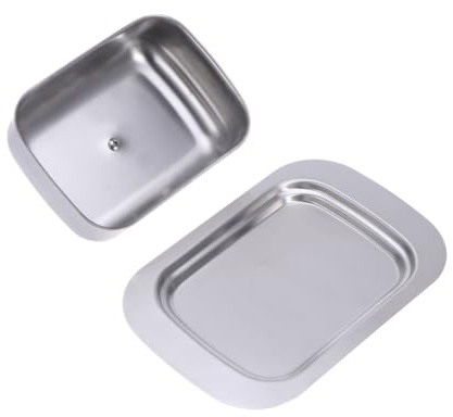 MAGICLULU Mantequera de Acero Inoxidable con Tapa Bandeja para Mantequilla y Queso Resistente la Oxidación Base Antideslizante para Cocina y Conservación