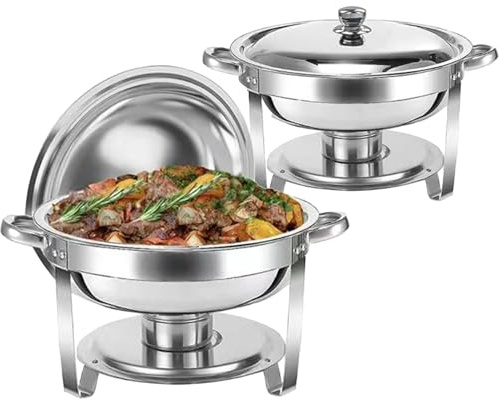 Set di scaldavivande da buffet in acciaio inox, 4,5 litri, rotondi, con coperchi, scaldavivande e scaldavivande per feste, Natale, eventi, matrimoni, cene (2 pezzi)