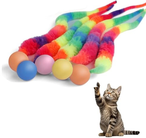 BOBITALK 6 Stück Wiggly Ball, Lustige Wackelball Mit Raupenschwanz, Interaktives Katzenspielzeug Für Katzen Jeden Alters, Ideal Als Unterhaltsames Spielzeug Für Hauskatzen