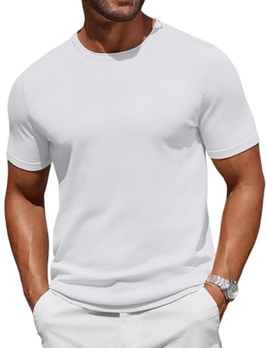 COOFANDY Camiseta Punto Hombre Manga Corta Verano Cuello Redondo Casual Básica Cómoda