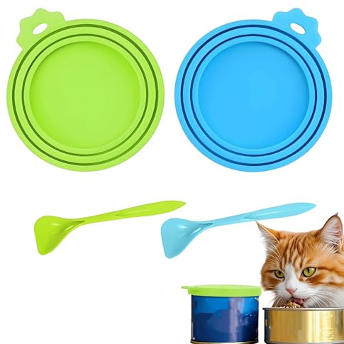 2 Pack Silicone Pet Can Covers, Universal Dog and Cat Food Lids, BPA Free Food Grade Silicone Able To Tops Fit 3 Standard Size Cans, Reusable Airtight Can Covers (Blue & Green)