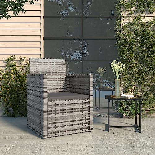 Runheo Gartensessel mit Kissen, Grau, aus Poly Rattan, Robuster Stahlrahmen, 53x57x75 cm, Bequemer Outdoor Stuhl für Balkon, Terrasse, Garten