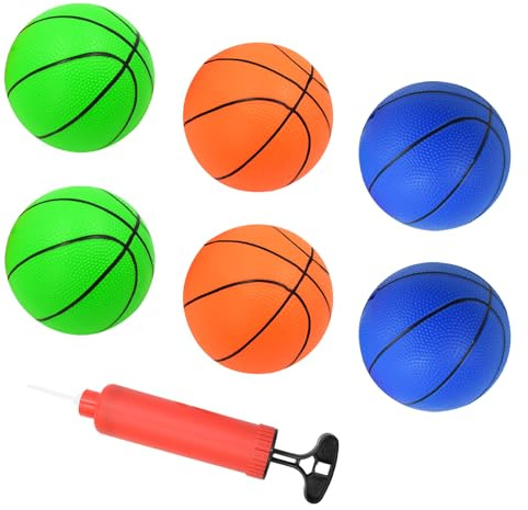 Hyacinthy Juego de 6 mini pelotas de baloncesto de 15 cm en 3 colores con bomba de aire, juguetes deportivos para interiores y exteriores para niños, juegos de piscina y playa, regalos de cumpleaños