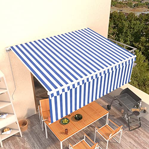 Owoxanthellate Markise 4×3 m Blau-Weiß, Alu-Gestell, UV-Polyester, Neigung verstellbar, inkl. 4 m Seitenrollo, Balkon Terrasse