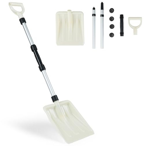 HOMASIS Pelle à Neige avec Manche en Aluminium et Poignée Ergonomique en D, Pelle Deneigement en Plastique et Métal, Robuste et Pratique, Hiver (Blanc, 26x9,5x116,5cm)
