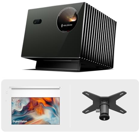 Anti-Speckle Valerion VisionMaster Pro2 4K Triple Laser Projector Bundle with 100 Motorized Screen & Ceiling Mount Conversion Bracket, IMAX Enhanced Home Theater