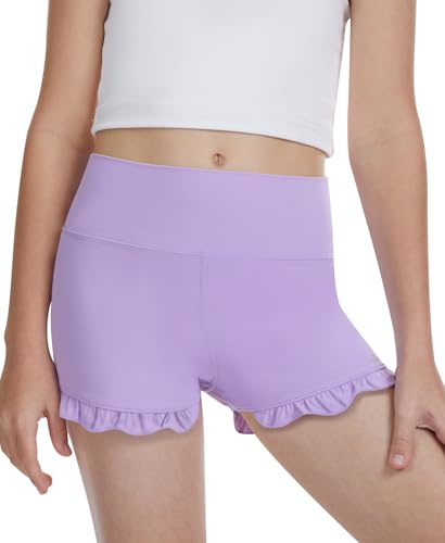 DOCUMO Girls Sport Shorts High Waisted Ruffle Cycling Short | Kids Athletic Gym Running Yoga Dance Volleyball Gymnastics School Shorts 6-15Y