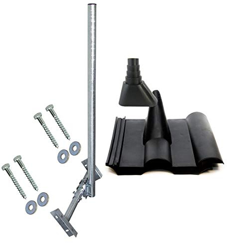 Premium X Basic X120-48F SAT TV Dachsparrenhalter komplett feuerverzinkt 120cm Mast Aufdach Sparren-Halterung für Satellitenschüssel + UKW LTE-Antenne | Dach Montageset schwarz