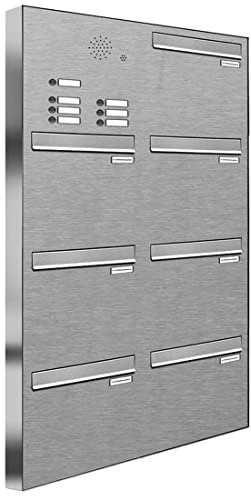 AL Briefkastensysteme 7er Briefkasten für Tür/Zaundurchwurf in V2A Edelstahl mit Klingel, 7 Fach, wetterfeste Premium Briefkastenanlage modern