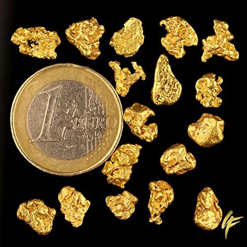 1 Gramm echte XXL Goldnuggets mit 20-23 Karat aus Alaska inkl. Echtheitszertifikat. TOP-Wertanlage seltener wie Goldbarren ! Wertiges Geschenk für alle Anlässe. Größe je Nugget 5-12 mm