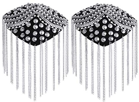 Fenical Schulterklappe Quaste Niet Schulter Brosche Halloween Schulterklappen Kostüm Punk Cosplay Epauletten für Frauen Männer 1 Paar - Silber